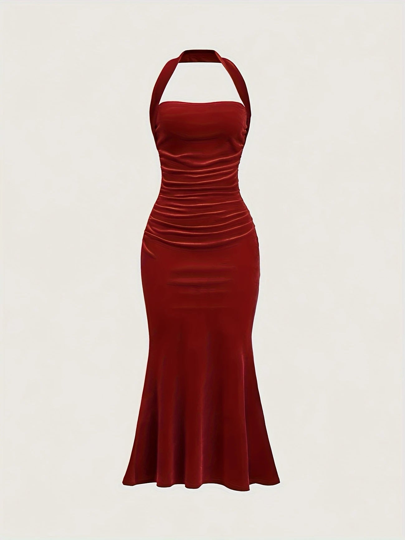 Halter Yaka Kadife Elbise
